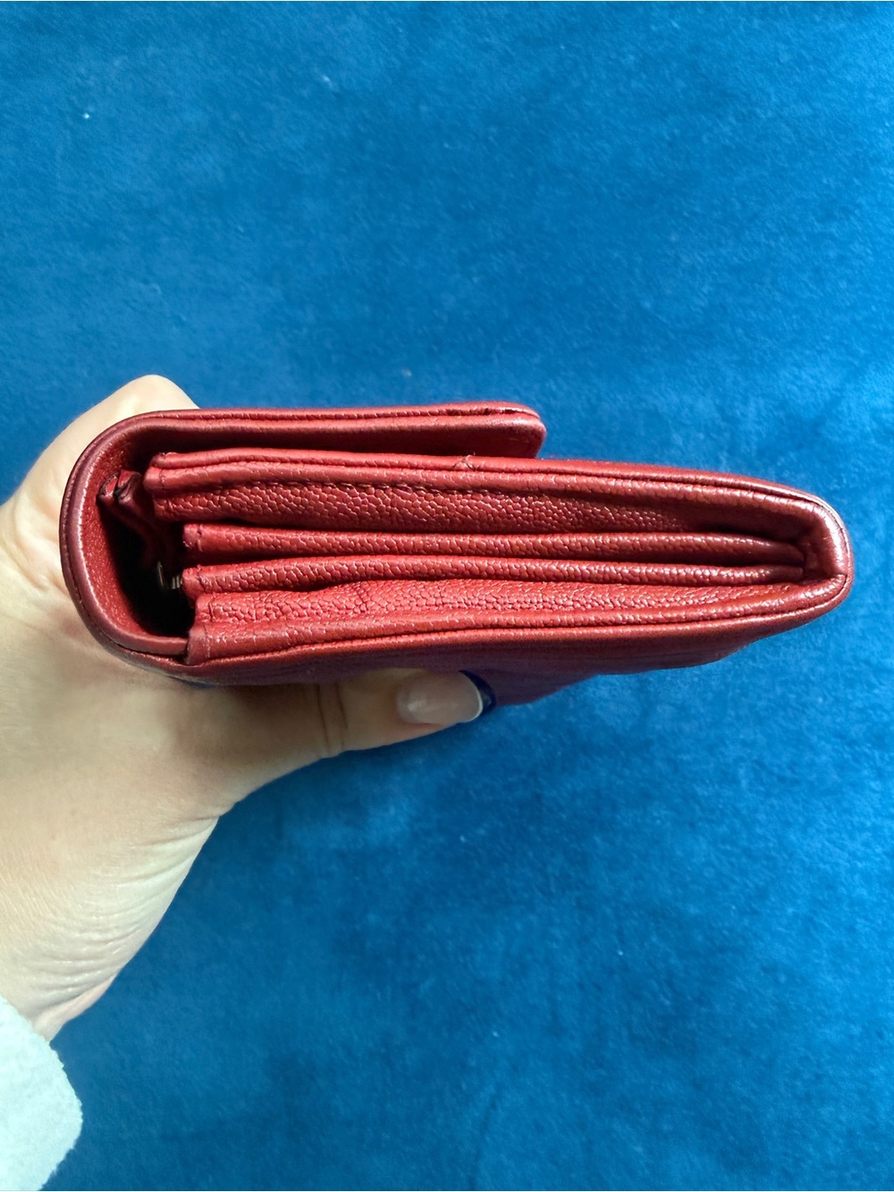 Authentic CHANEL Boy Continental Wallet Red Caviar Leather Ruthenium Hardware - Picture 5 of 10